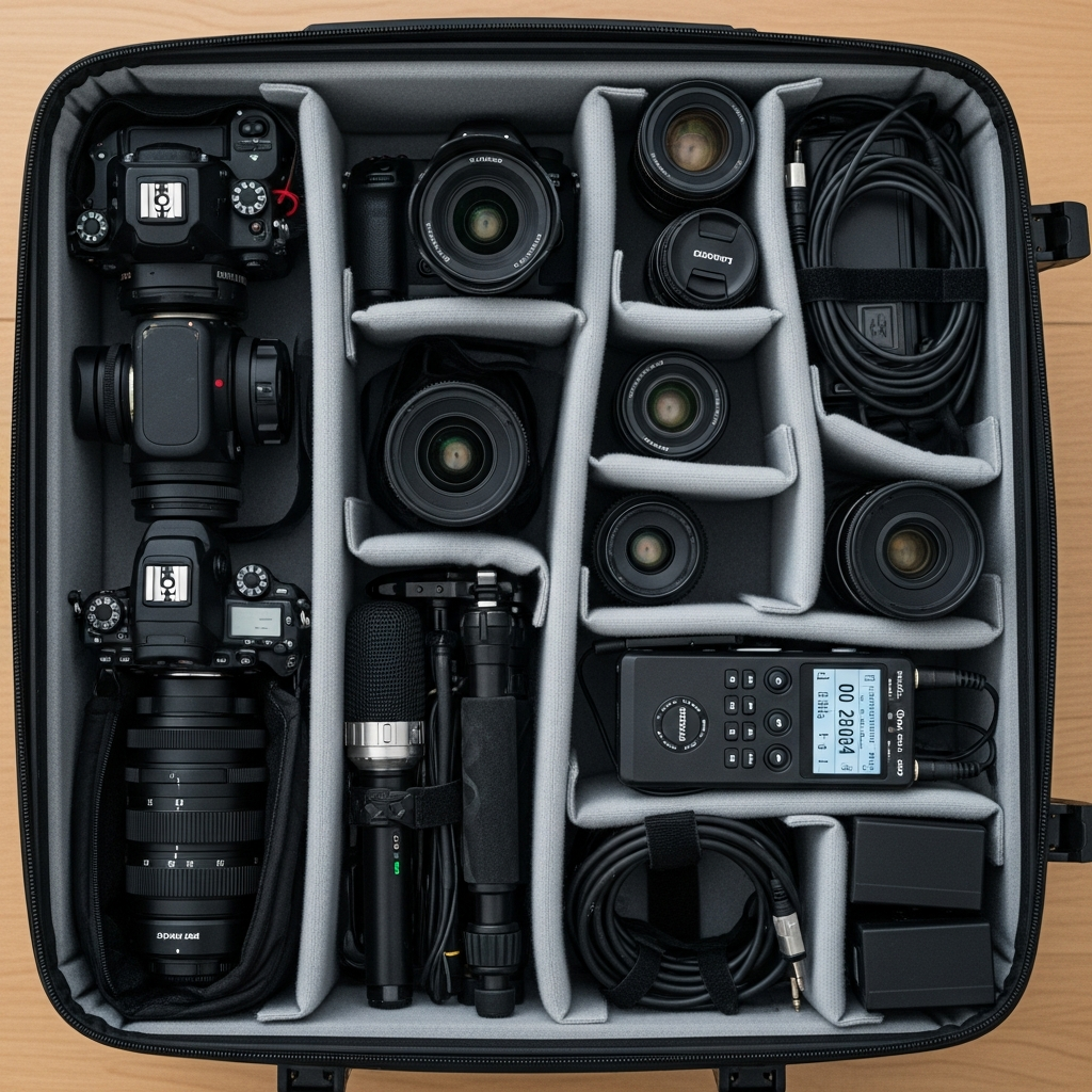 Videographer packing gear