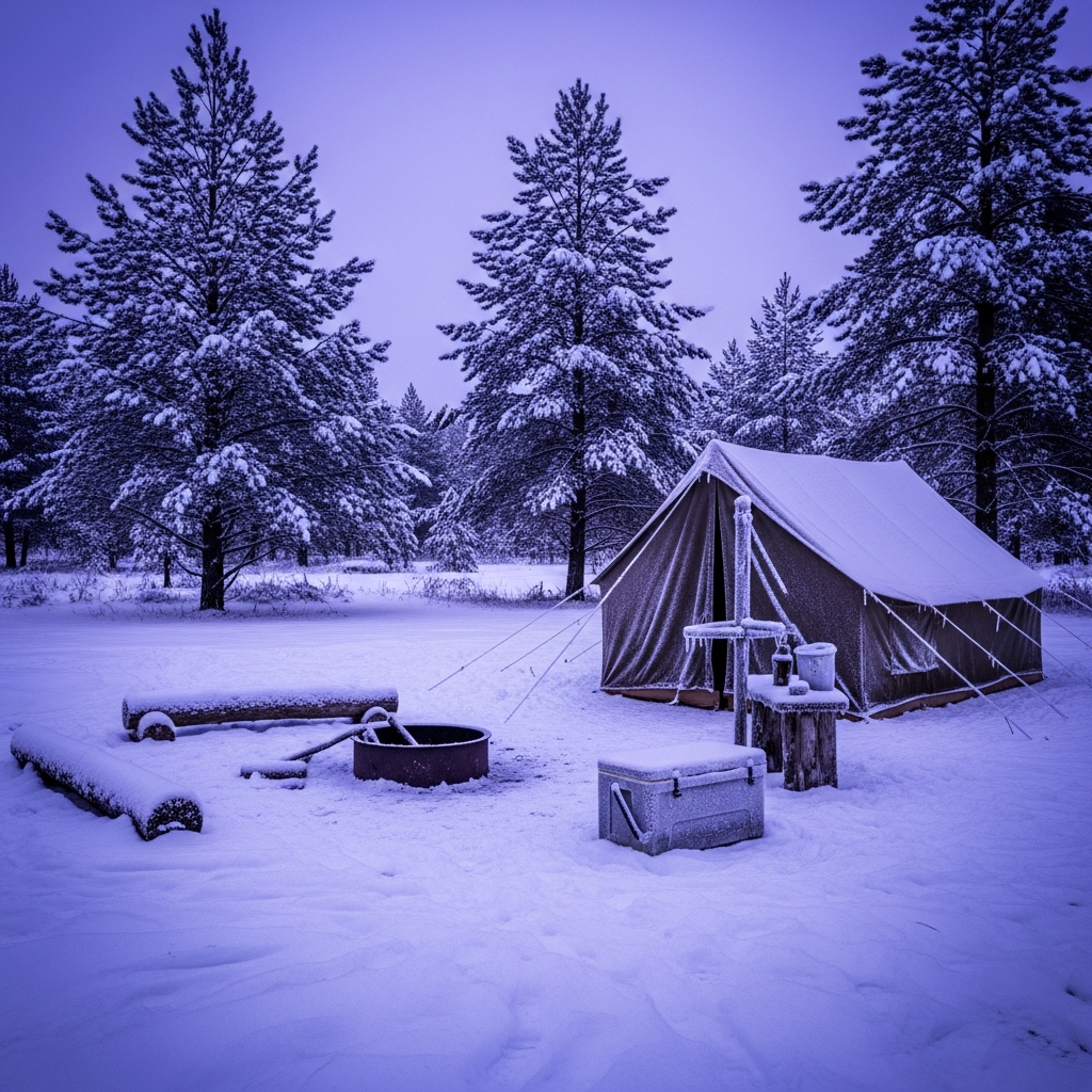frozen winter campsite