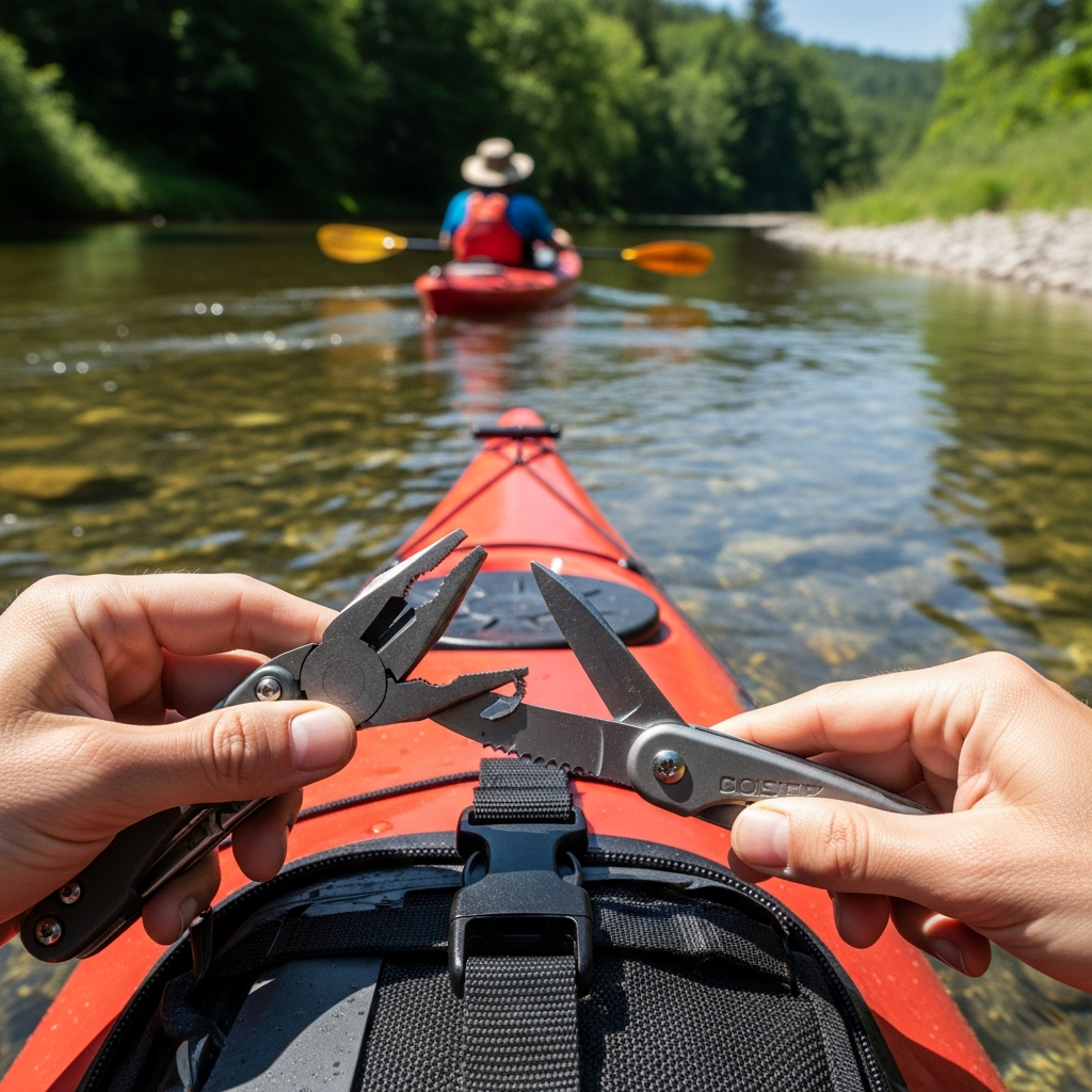 Kayaker using multitool