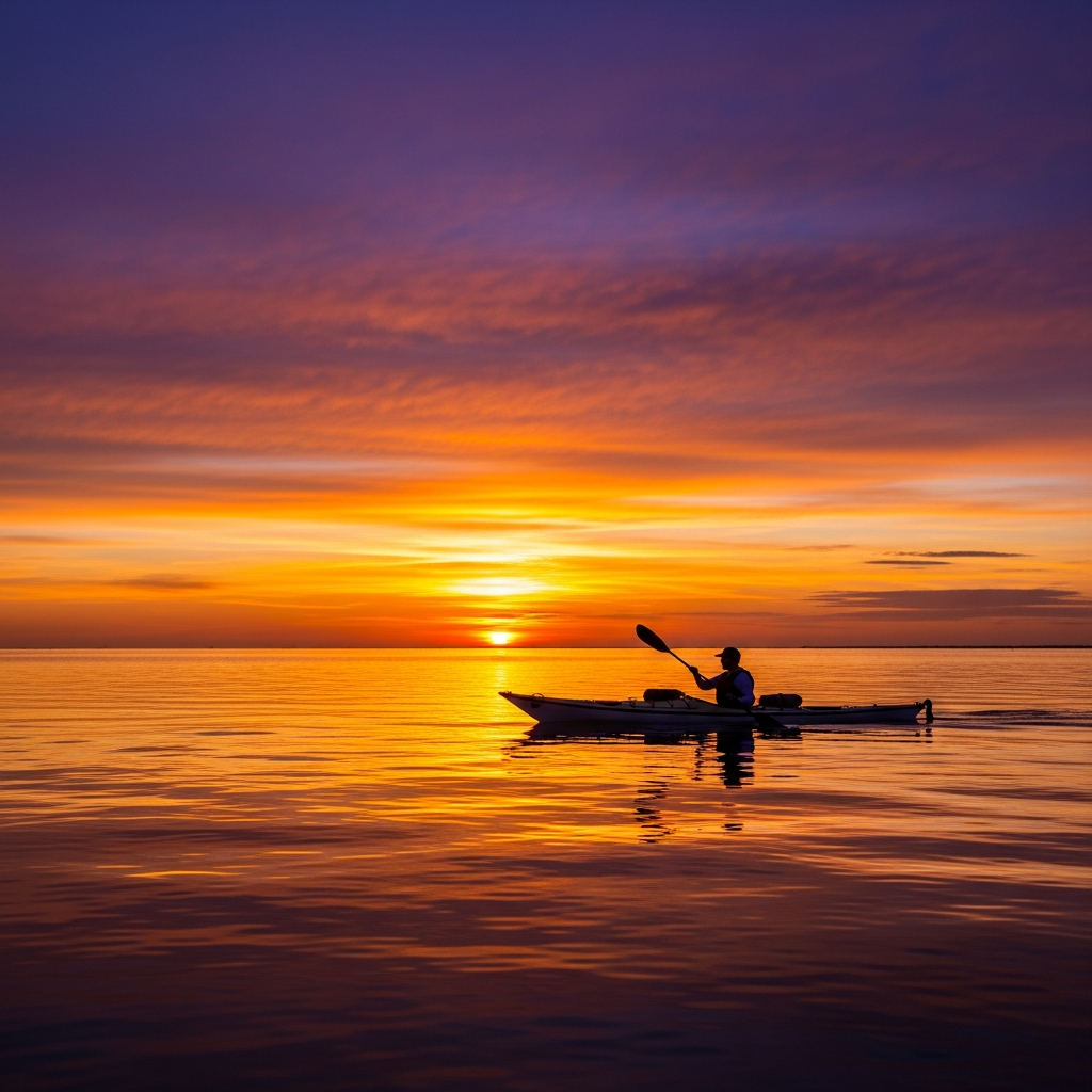 Kayaker at sunset