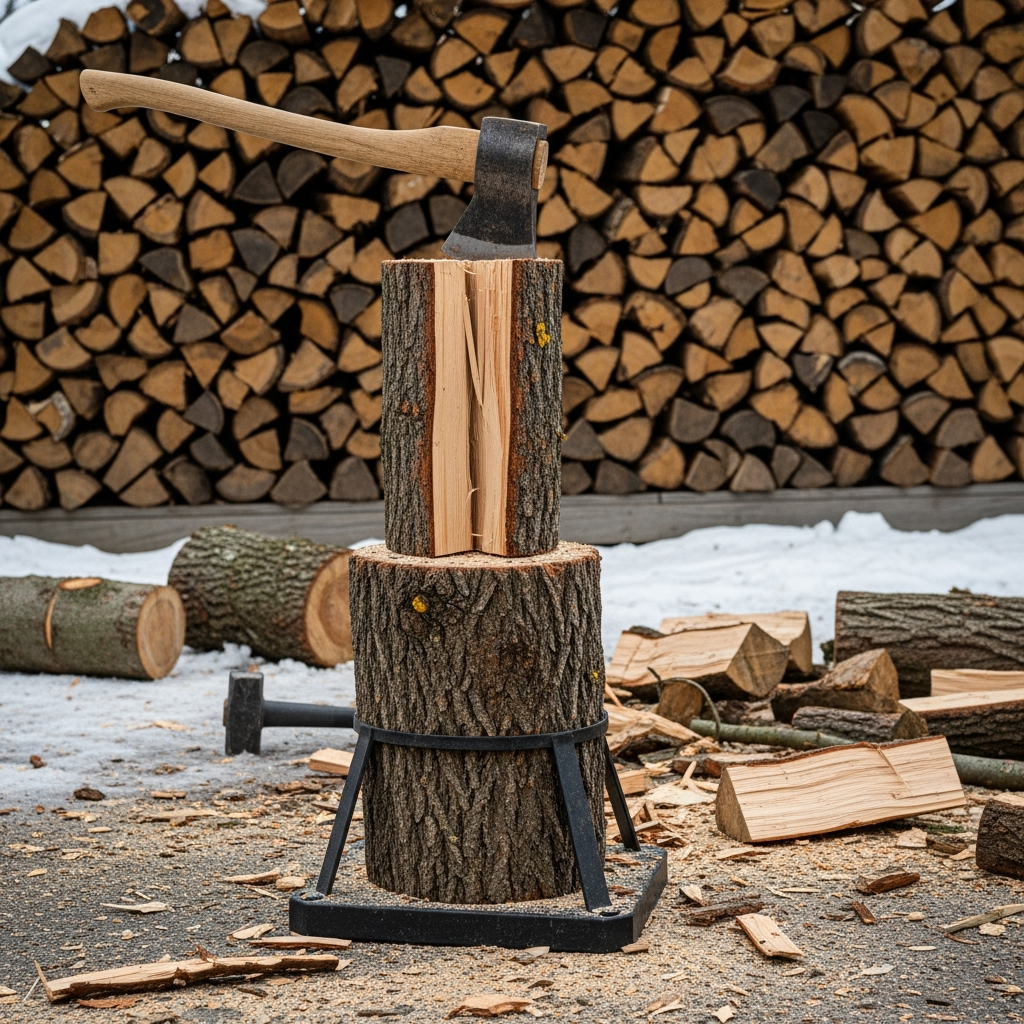 chopping frozen wood