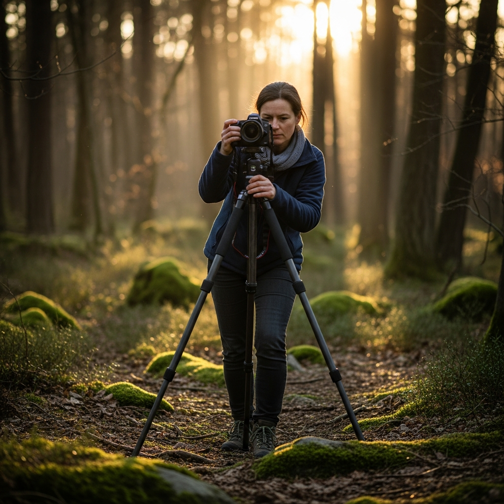 photographer adjusting tripod