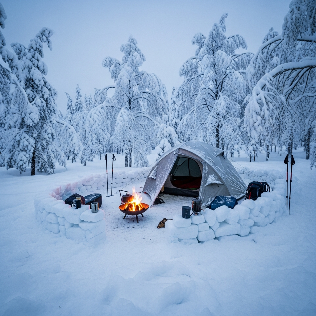 Frosty winter campsite