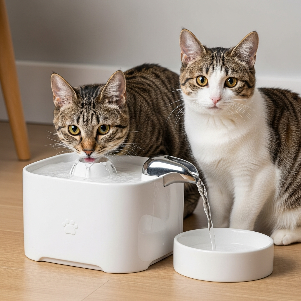 cat drinking fountain