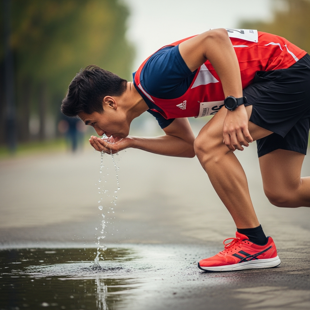 runner scooping water