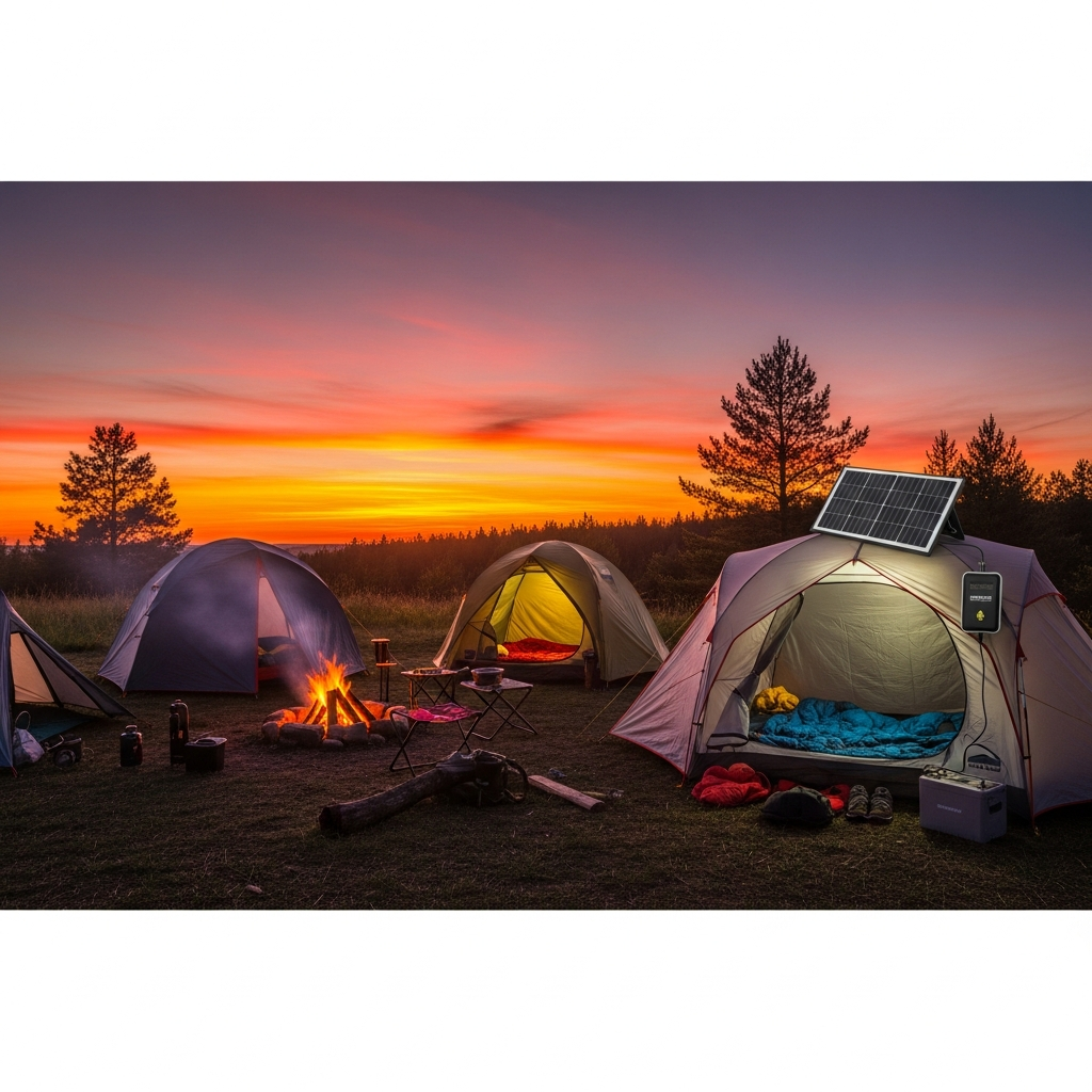 camping sunset solar
