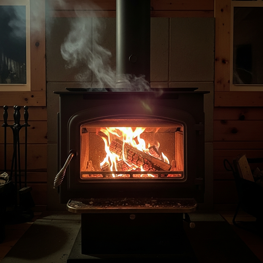 wood stove burning