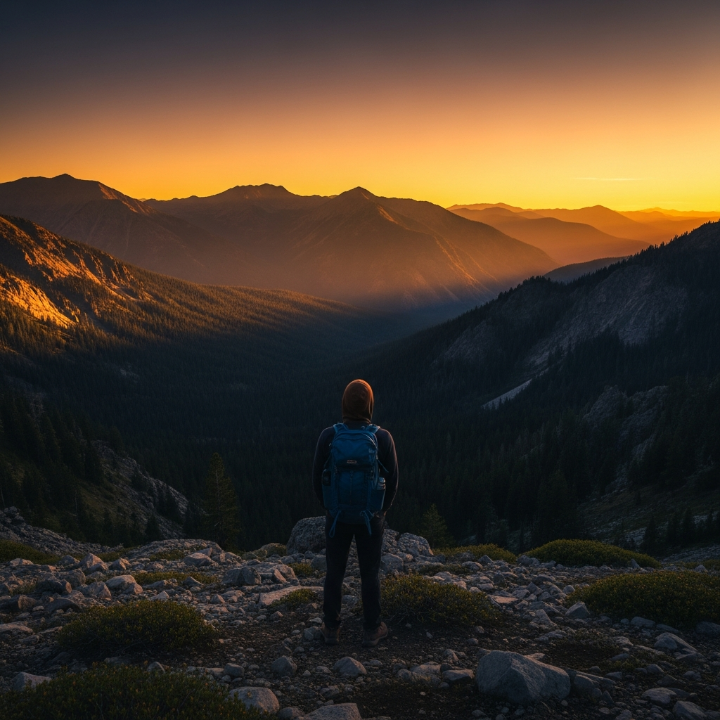hiker wilderness sunset