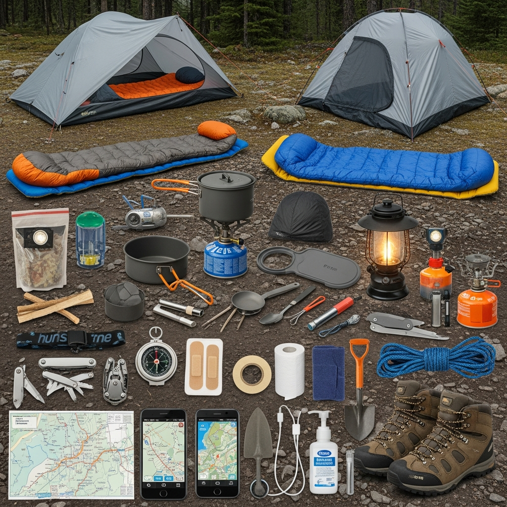 packed camping gear