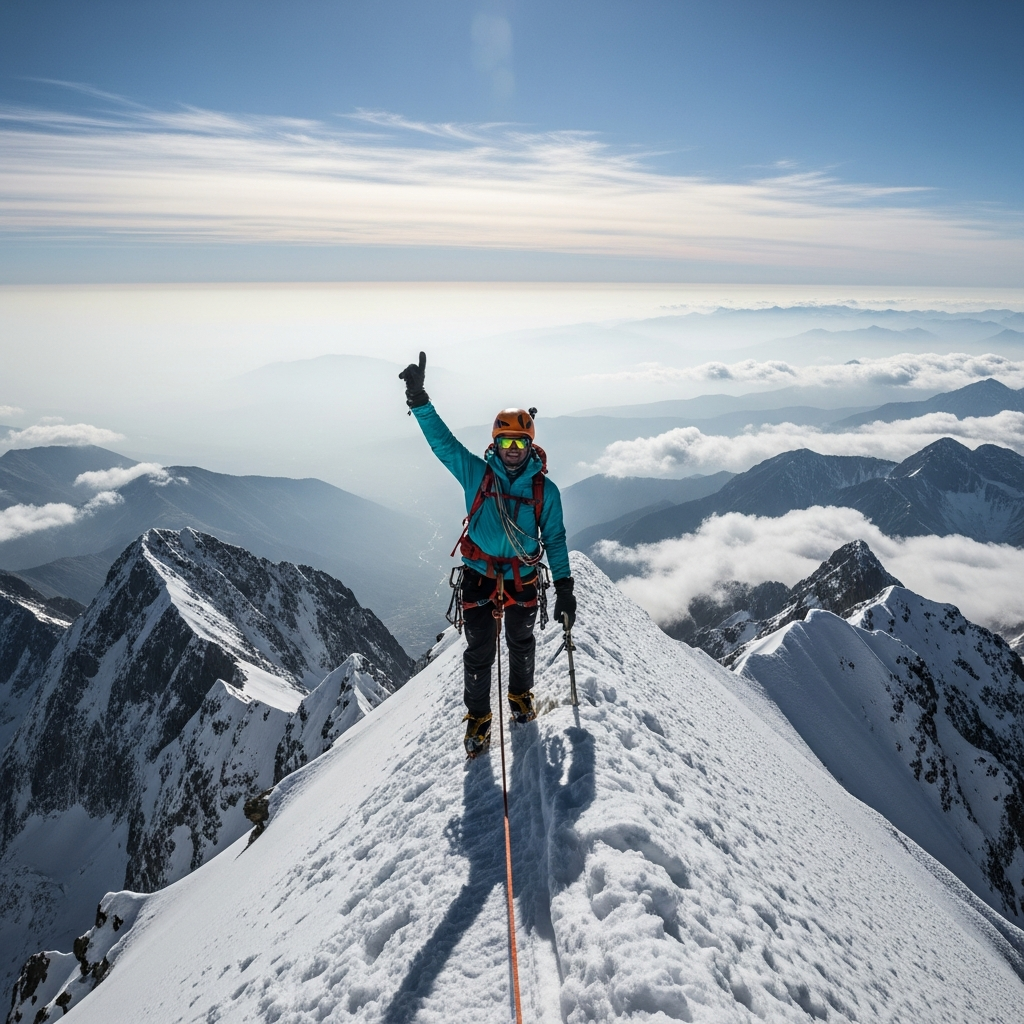 climber reaching summit