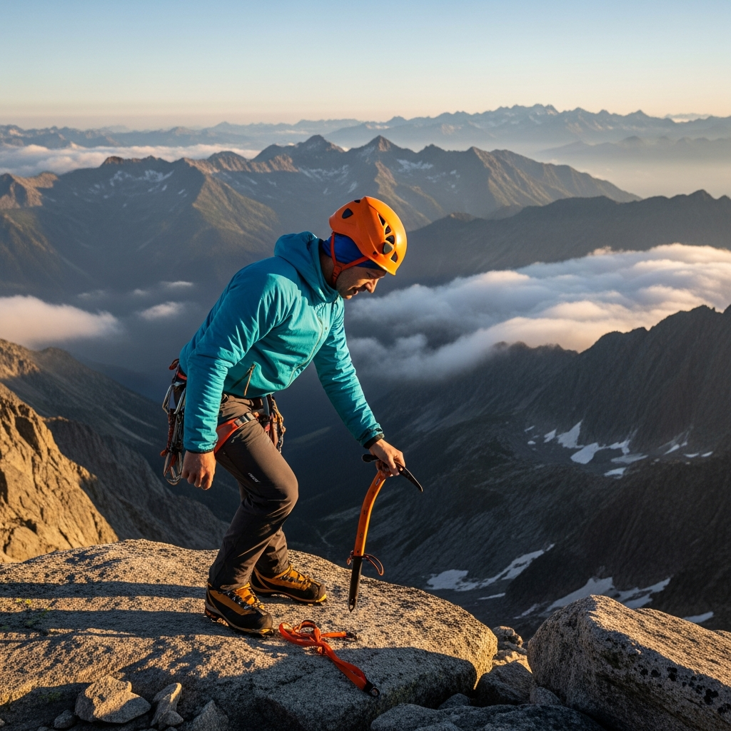 mountaineer resting axe