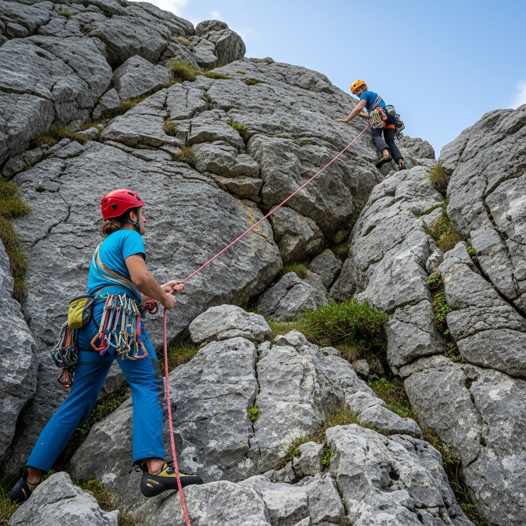 Rock climbers belaying