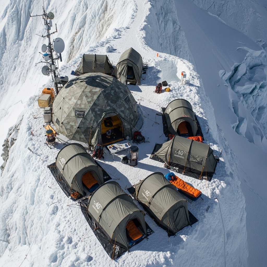 frozen alpine basecamp