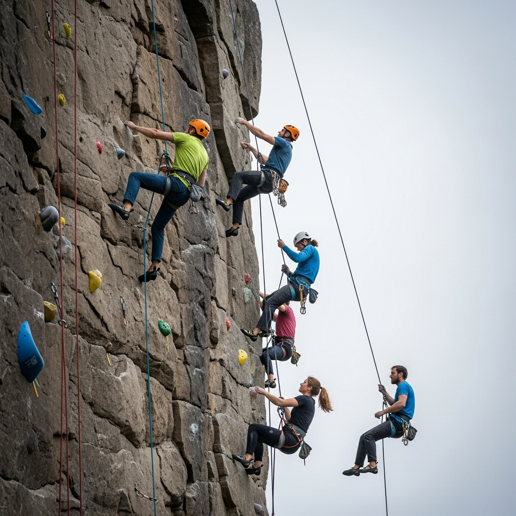 wall climbers hanging