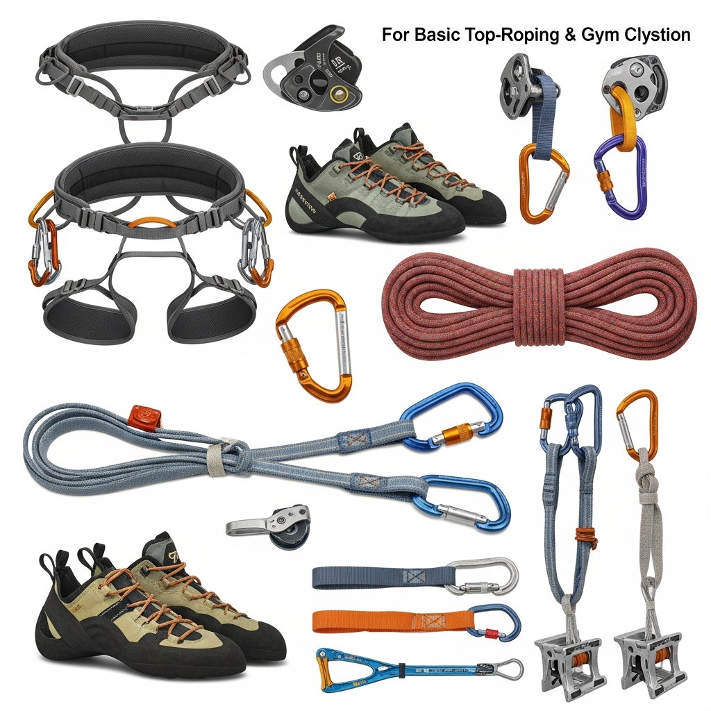 climbing gear assortment