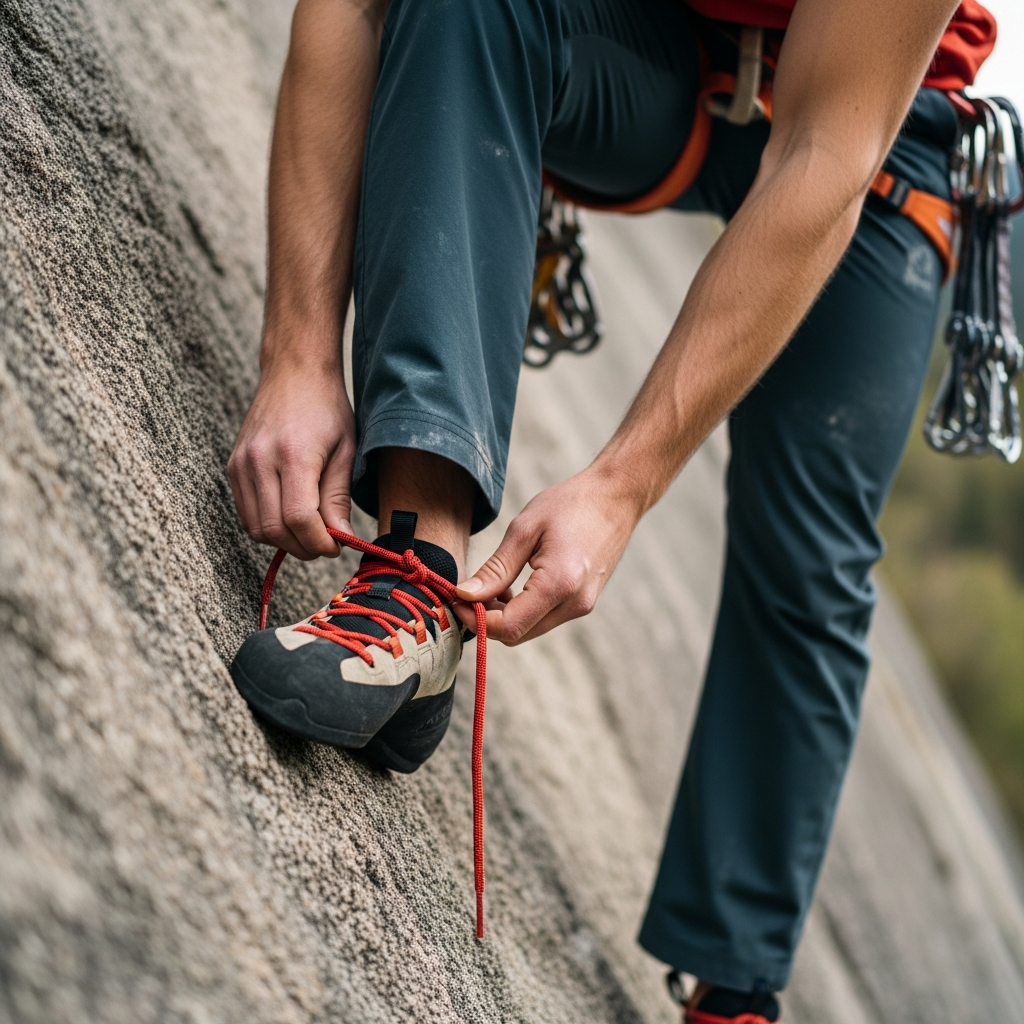 climber tying laces