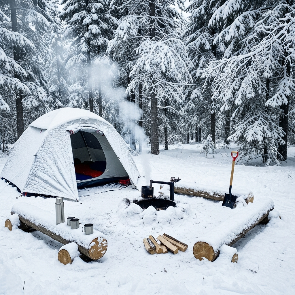 Snow covered campsite