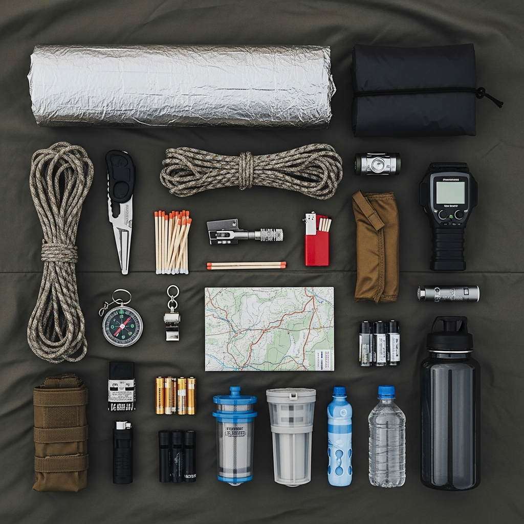 survival gear flatlay