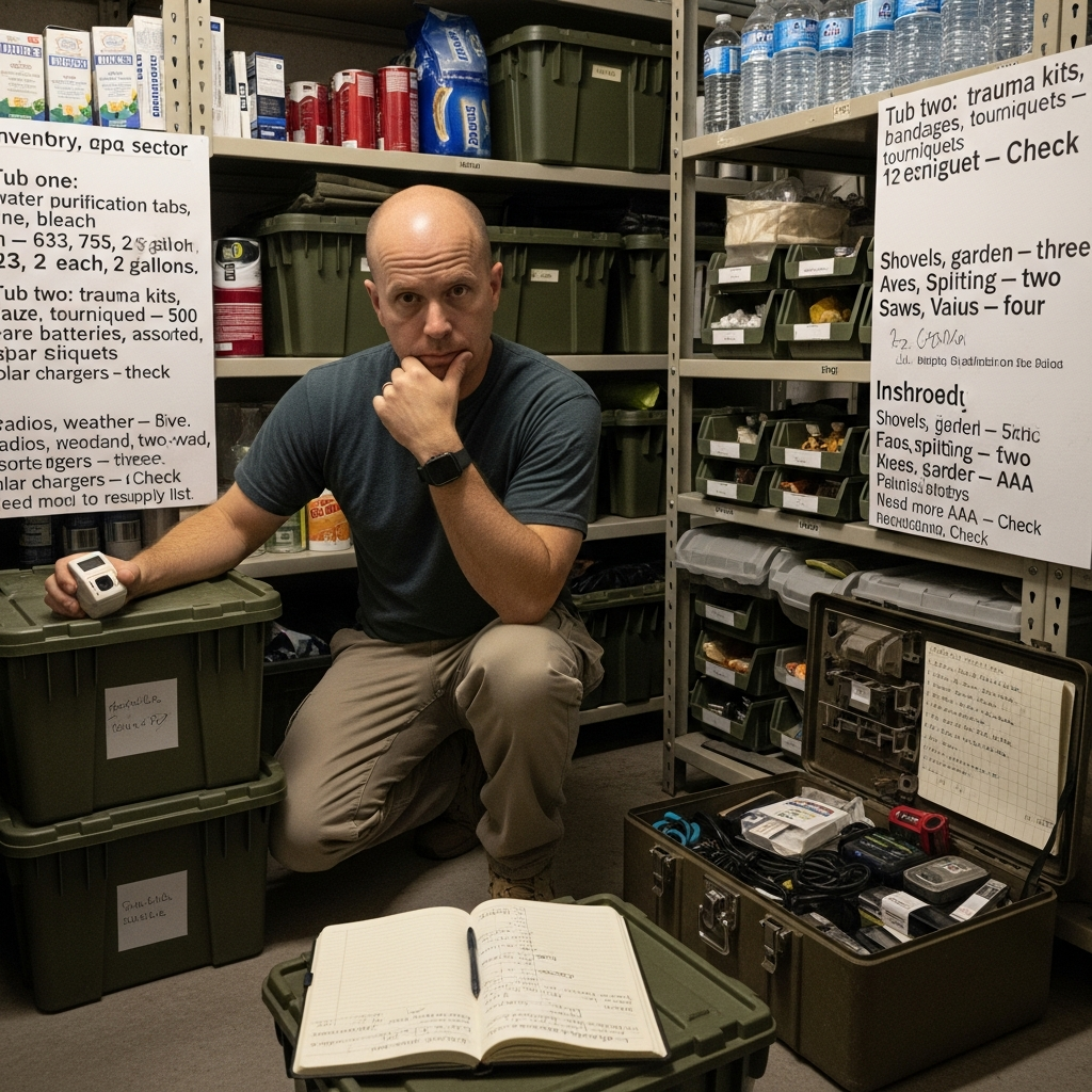 prepper checking inventory